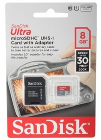   microSDHC 8Gb Class10 Sandisk SDSDQUIN-008G-G4 Ultra + SD Adapter 48MB/s