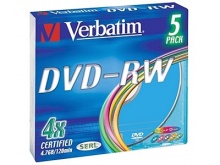  DVD-RW Verbatim 4.7Gb 4x Slim Color (5) 43563