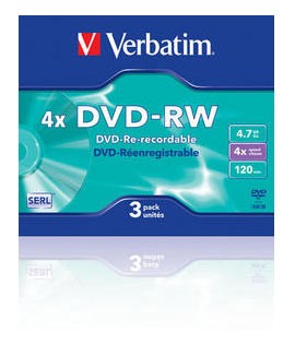 Диски DVD-RW Verbatim 4.7Gb 4x Slim Case (3шт) 43635