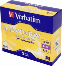 Диск DVD+RW Verbatim 4.7Gb 4x DataLife+ Jewel Case (5шт) 43229