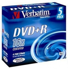 Диск DVD+R Verbatim 4.7Gb 16x Color Slim (5шт) 43556