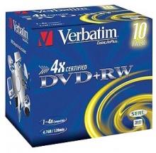 Диск DVD+RW Verbatim 4.7Gb 4x Jewel Case (10шт) 43246