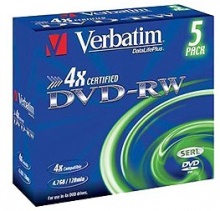 Диск DVD-RW Verbatim 4.7Gb 4x Jewel Case (5шт) 43285