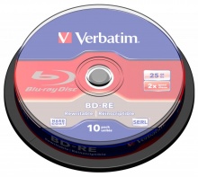 Диск BD-RE Verbatim 25Gb 2x Cake Box (10шт) (43694)