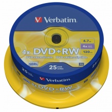 Диск DVD+RW Verbatim 4.7Gb 4x Cake Box (25шт) 43489