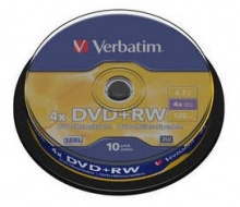 Диск DVD+RW Verbatim 4.7Gb 4x Cake Box (10шт) 43488