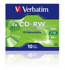 Диск CD-RW Verbatim 700Mb 2x-4x DataLife+ (10шт) 43123