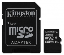 Флеш карта microSDHC 32Gb Class10 Kingston SDC10G2/32GB + adapter