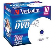 Диск DVD-R Verbatim 4.7Gb 16x Jewel Case Printable (10шт) 43521