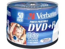 Диск DVD+R Verbatim 4.7Gb 16x Cake Box InkJet Printable (50шт) 43512