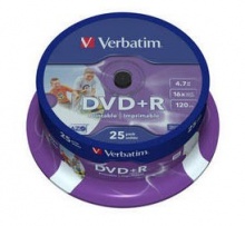  DVD+R Verbatim 4.7Gb 16x Cake Box Printable (25) 43539